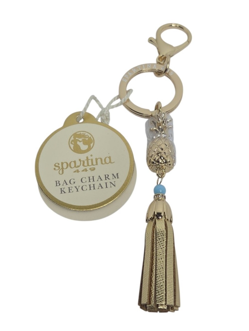 Spartina 449 Pineapple Keychain Bag Charm Gold Metallic Tassel NEW